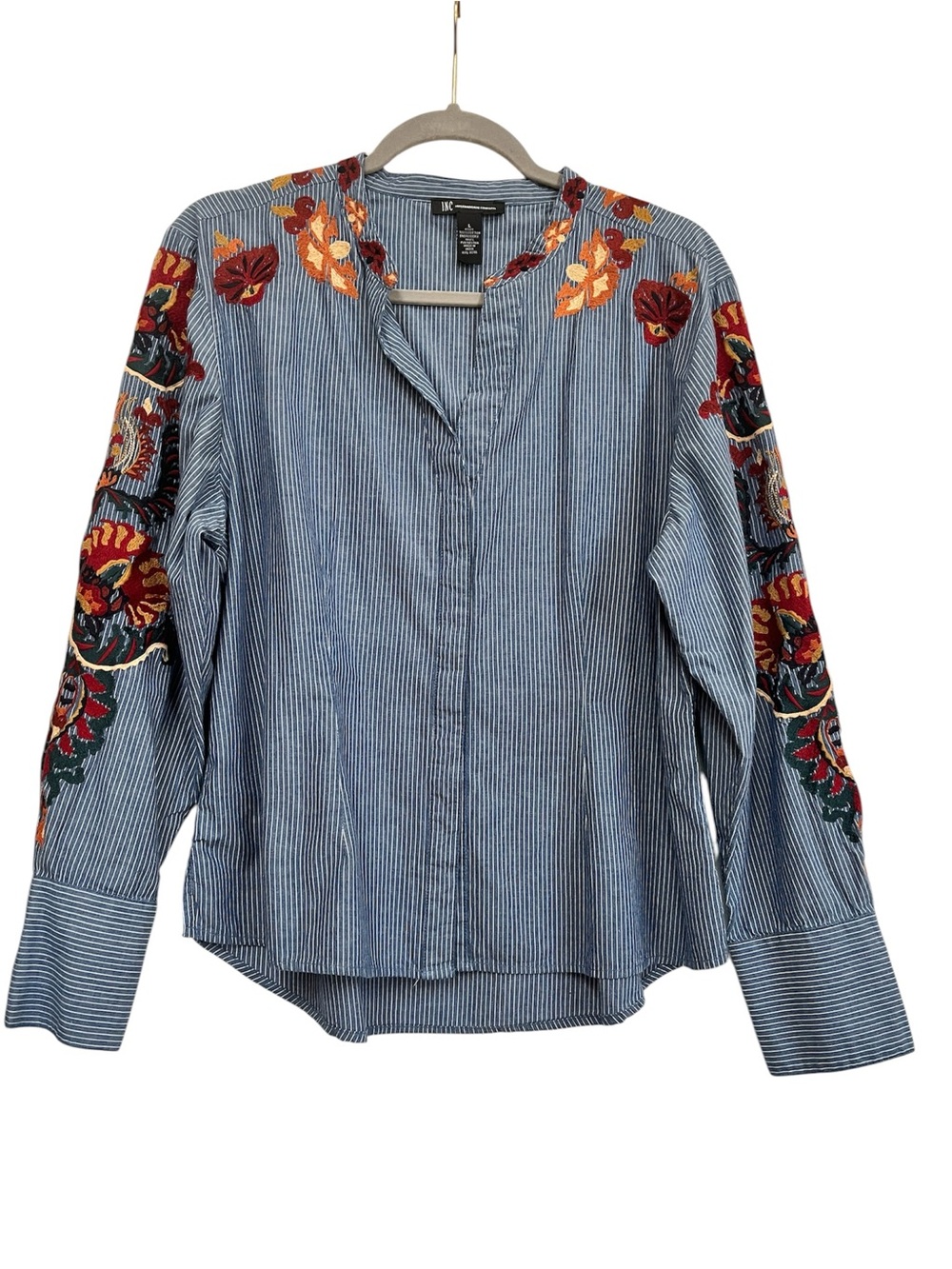 INC International Concepts vibrant floral embroidery shirt size L